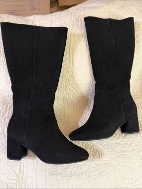 Easy Spirit Black Suede Knee-High Block Heel Boots SZ 9.5 W.